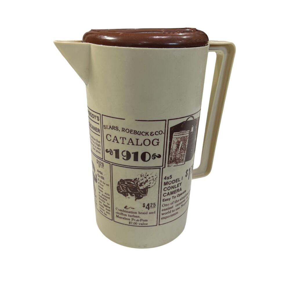 Vintage Sears Roebuck 1910 Catalog Plastic Pitcher Brown Lid Beverage Jug